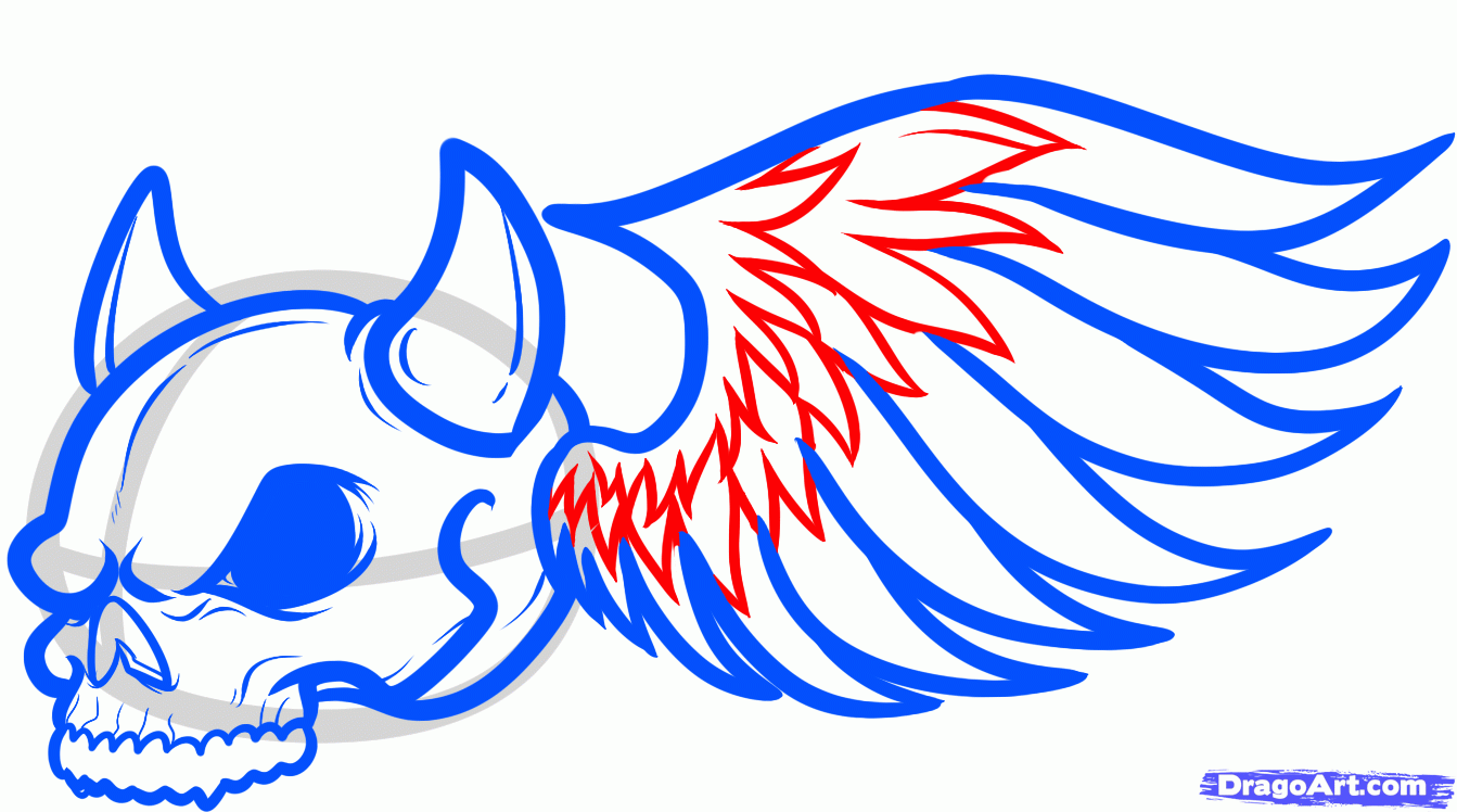 1343x748 Draw A Fiery Skull, Skull In Flames, Step