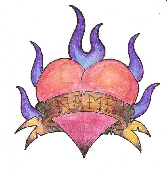 588x600 Flaming Heart Drawing