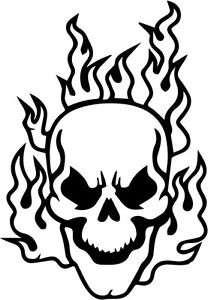 208x300 Flaming Skull Decal Sticker Car Truck Window Tall White Color