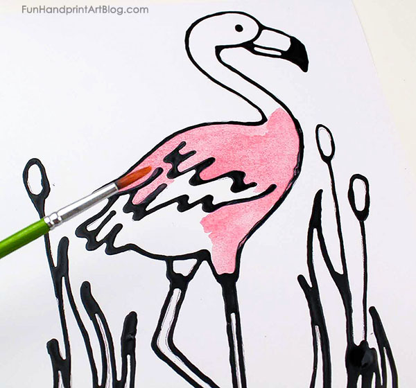 600x560 Pink Flamingo Craft Project Using Black Glue And Watercolors