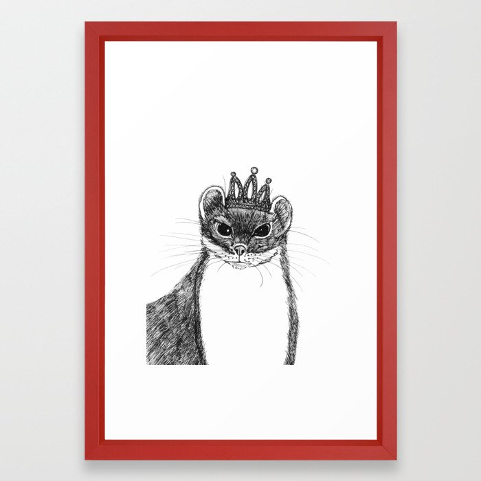 700x700 flapper weasel wearing a glittering tiara framed art print