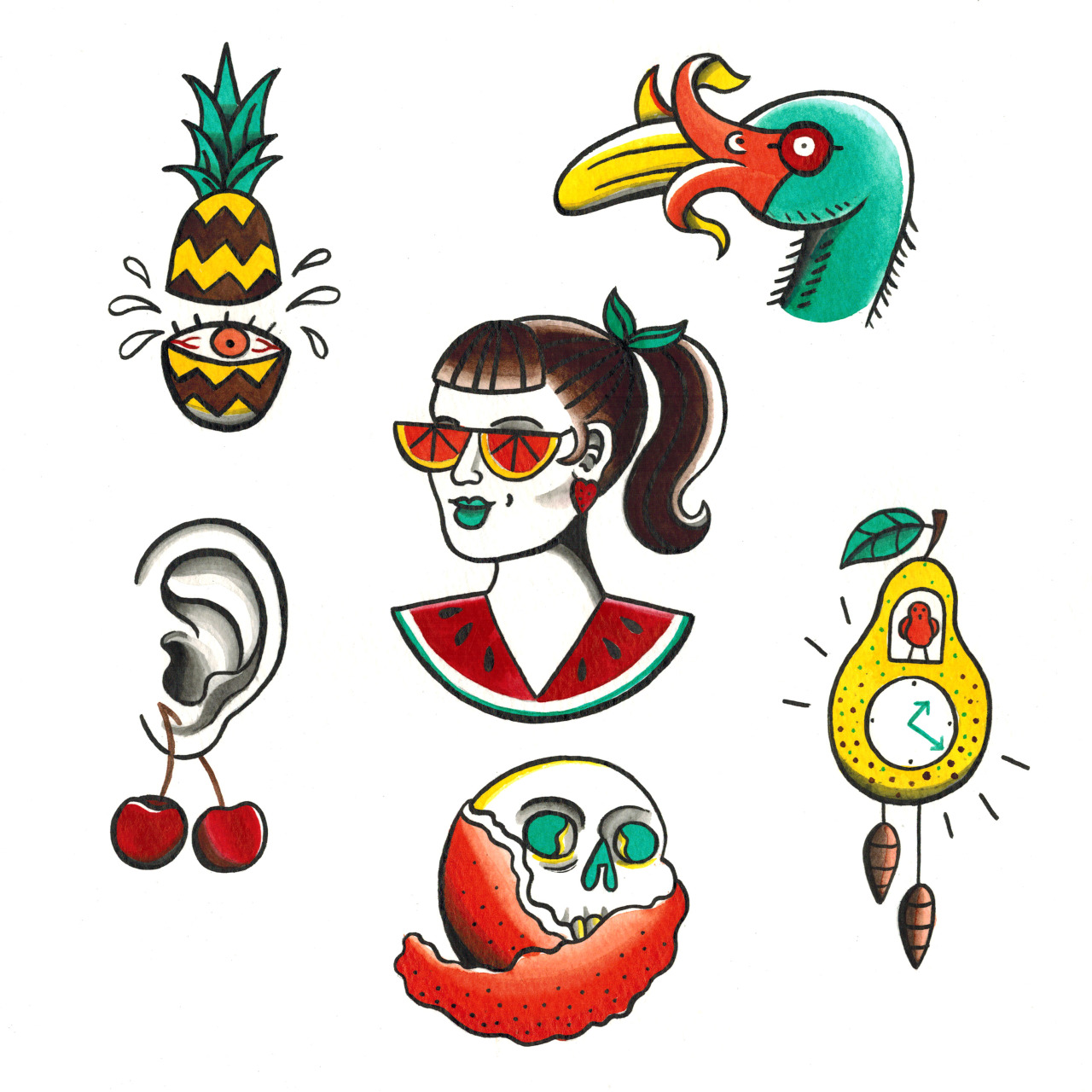 1280x1280 Lauren Kolesinskas Fruit Tattoo Flash For This Weekend