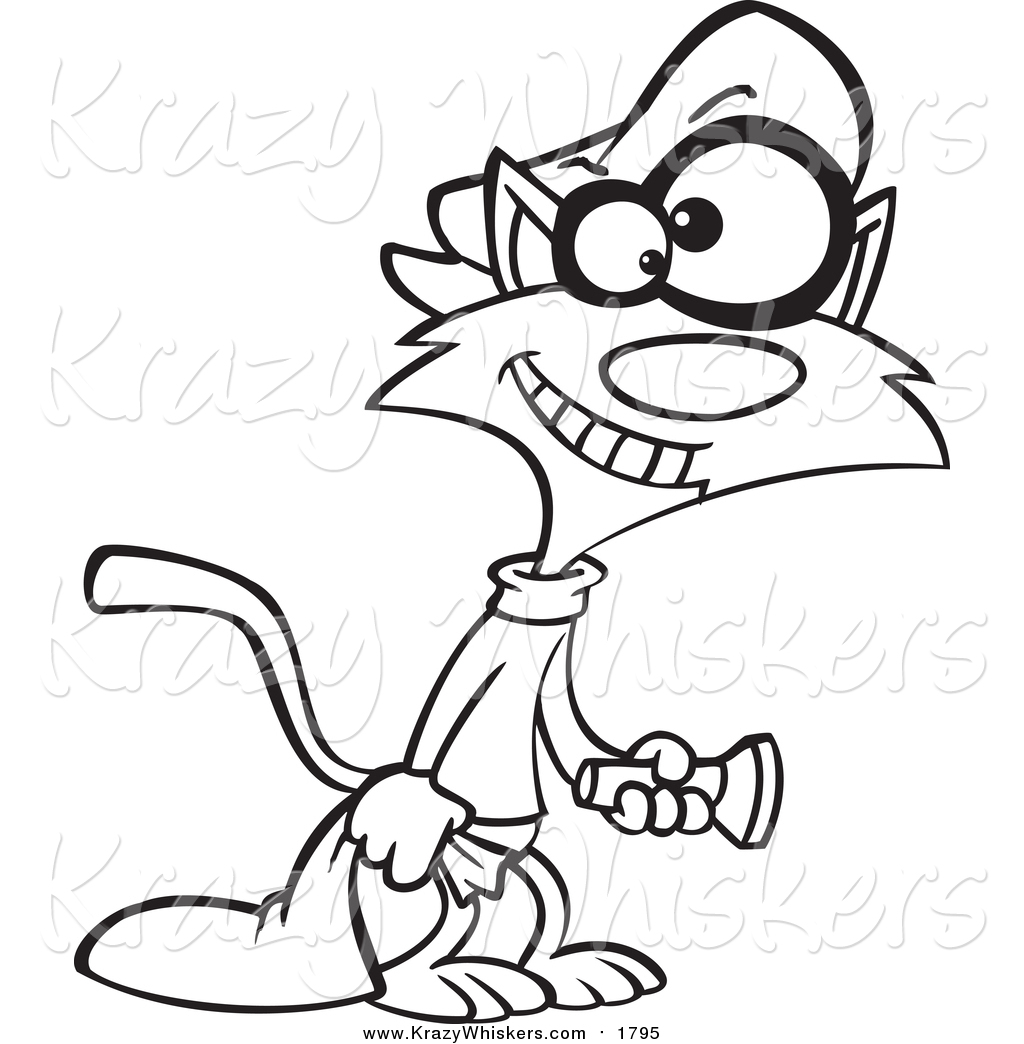 1024x1044 Critter Clipart Of A Lineart Cat Burglar Shining A Flashlight