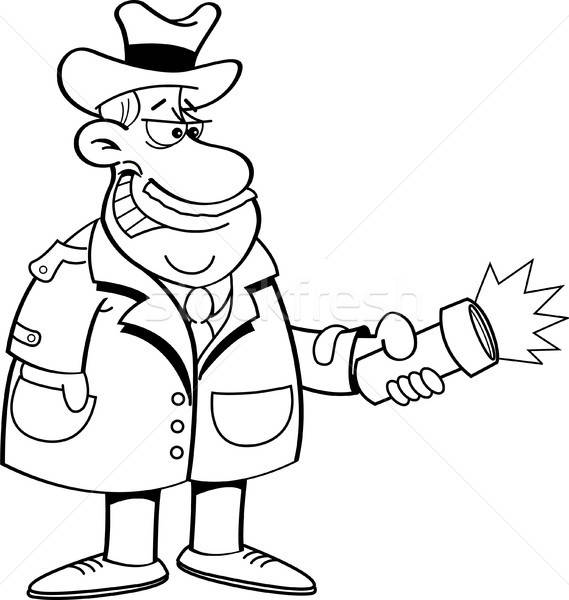 569x600 cartoon detective holding a flashlight vector illustration ken