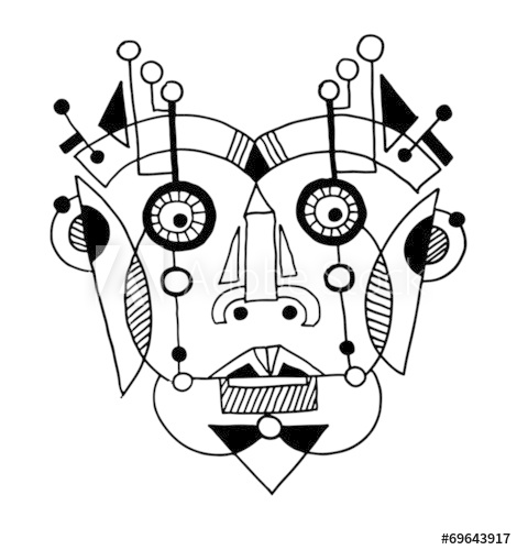 470x500 Unusual Hand Draw Illustration With A Male Face Portrait In Flat