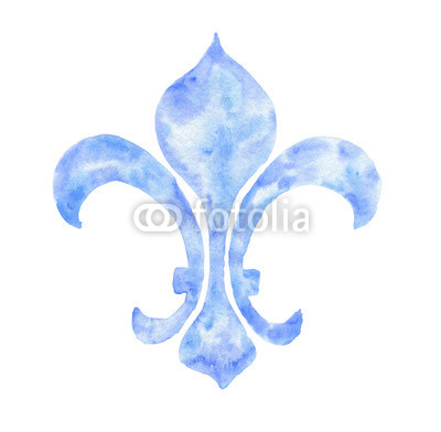 400x392 Fleur De Lys Hand Drawn Watercolor Blue Ornamen, Isolated On White