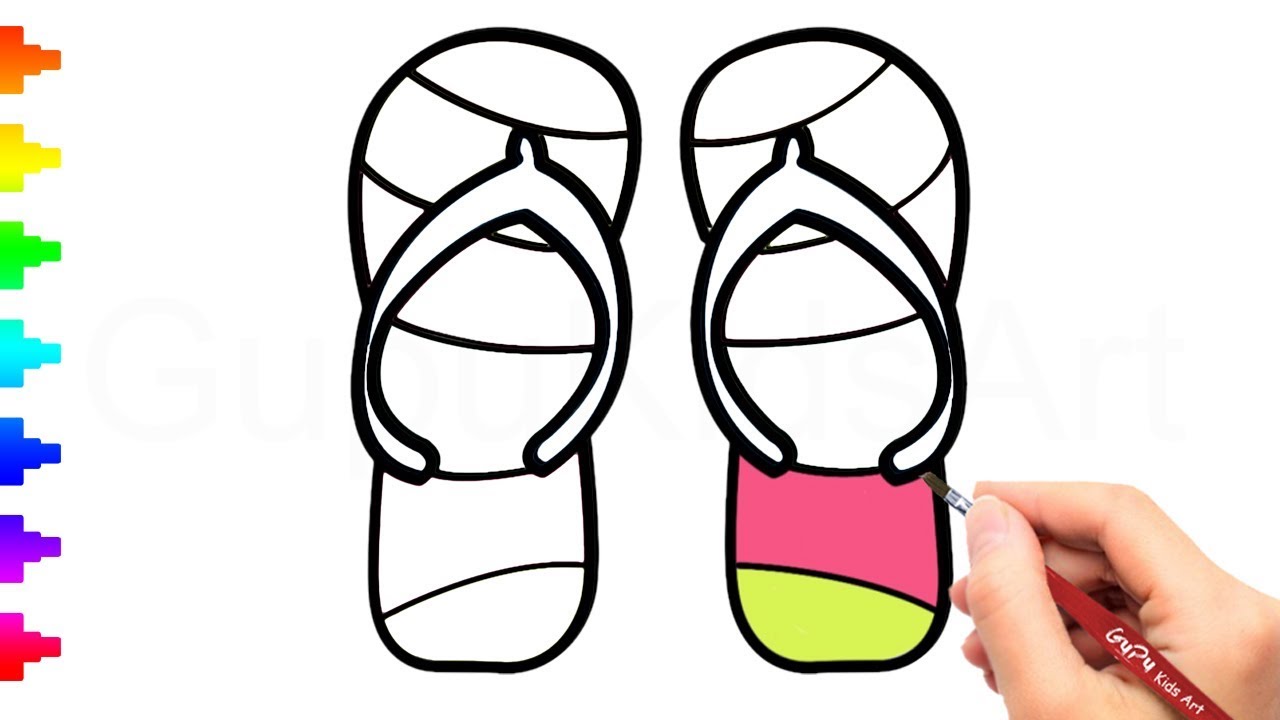 1280x720 Pair Of Flip Flop Drawing And Coloring For Kids Gupu Kids Art