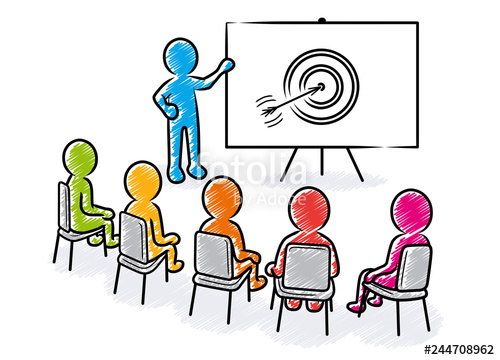 500x360 Business Presentation Speaker Points To A Flipchart With Target