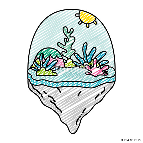 500x500 Doodle Mountain And Exotic Seaweed In The Float Island Stock