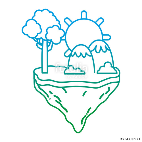 500x500 Line Sun With Tree And Mountains In The Float Island Stock Image