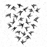160x160 Set Of Black Hand Drawn Strokes Birds, Flock Drawing Sketch