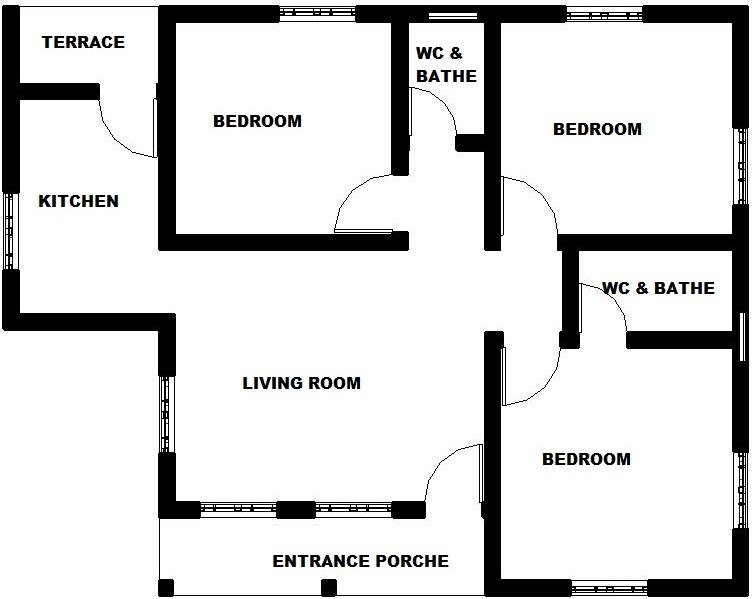 754x599 A Two Dimensional Drawing Showing The Floor Plan Of Three Bedroom