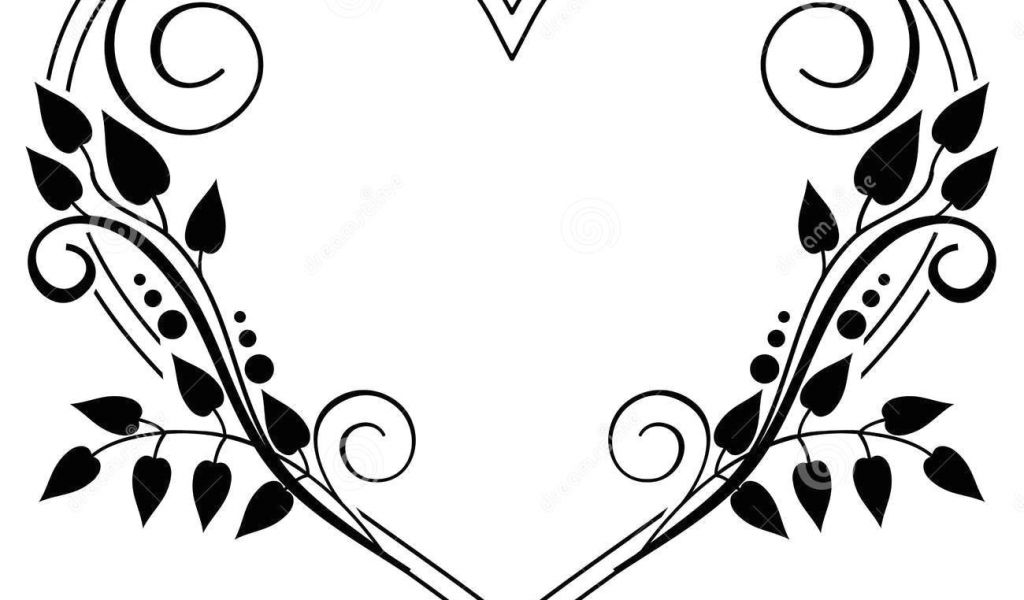 1024x600 Line Drawing Of A Heart Shape Heart Shaped Black And White Frame