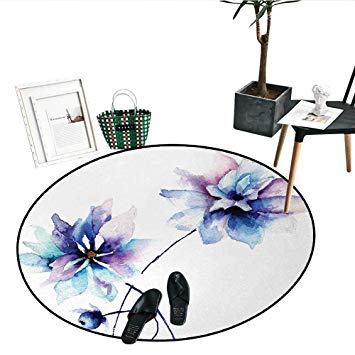 355x355 Watercolor Flower Print Area Rug Flower Drawing Soft