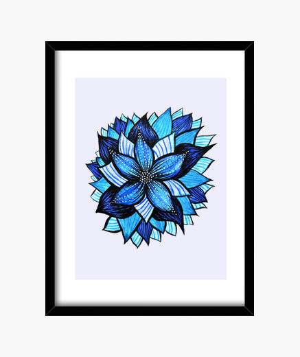 437x520 Abstract Blue Flower Ink Drawing Framed Print