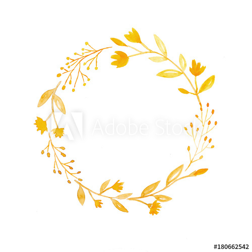 500x500 Unique Hand Drawing Flowers Wreath In Watercolor Style On White