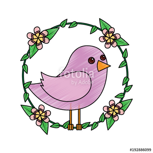500x500 Cute Bird In Decorative Floral Wreath Flowers Decoration Vector