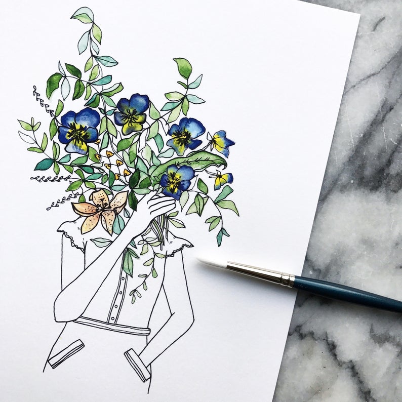 794x794 Florence And Her Pansy Lily Bouquet Of Flowers Art Etsy