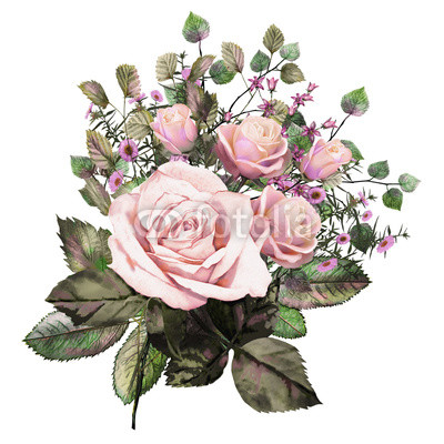 400x400 Watercolor Drawing Of Twig With Leaves And Flowers Botanical