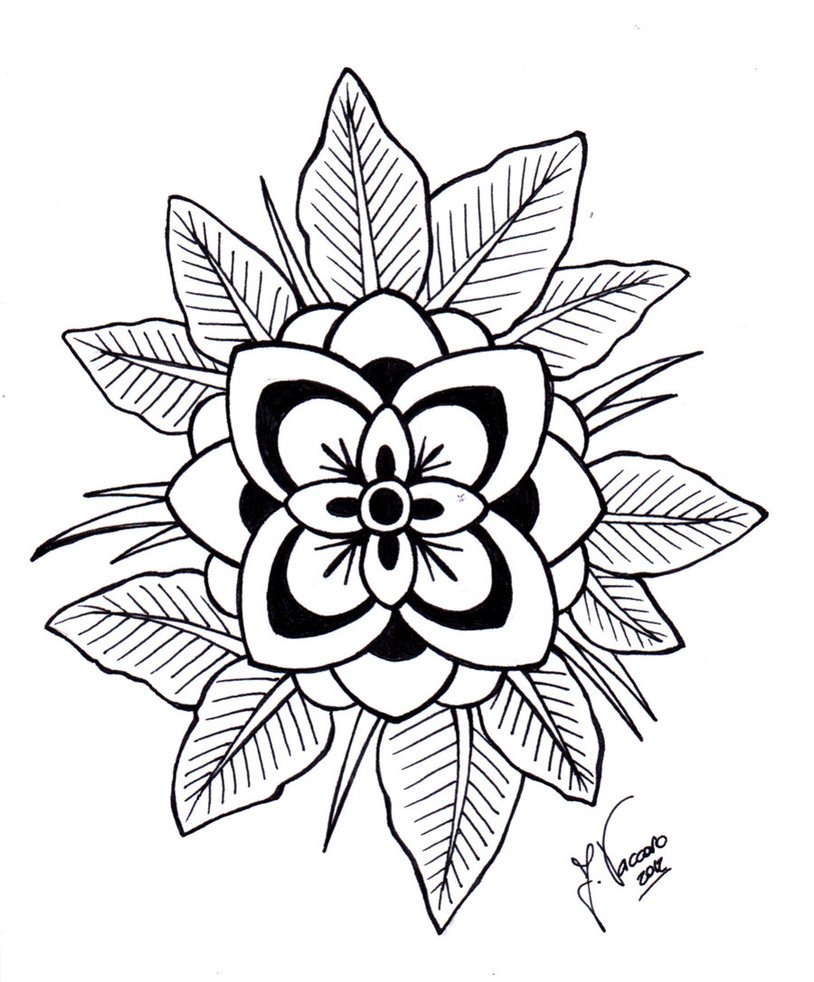 814x982 Old School Flower Flash Art Drawings