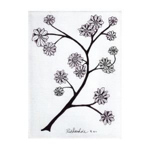 300x300 Zen Sumi Flower Branch Black Ink On White Canvas Ricardos Mixed