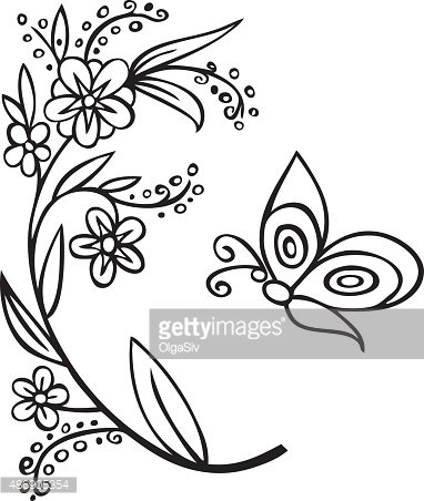 382x452 Branch Flower And Butterfly Stock Vectors
