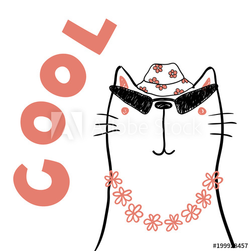 500x500 Hand Drawn Portrait Of A Cute Funny Cat In Flower Chain, Bucket