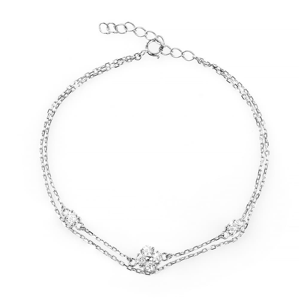 1000x1000 Silver Double Chain Cubic Zirconia Flower Bracelet T H