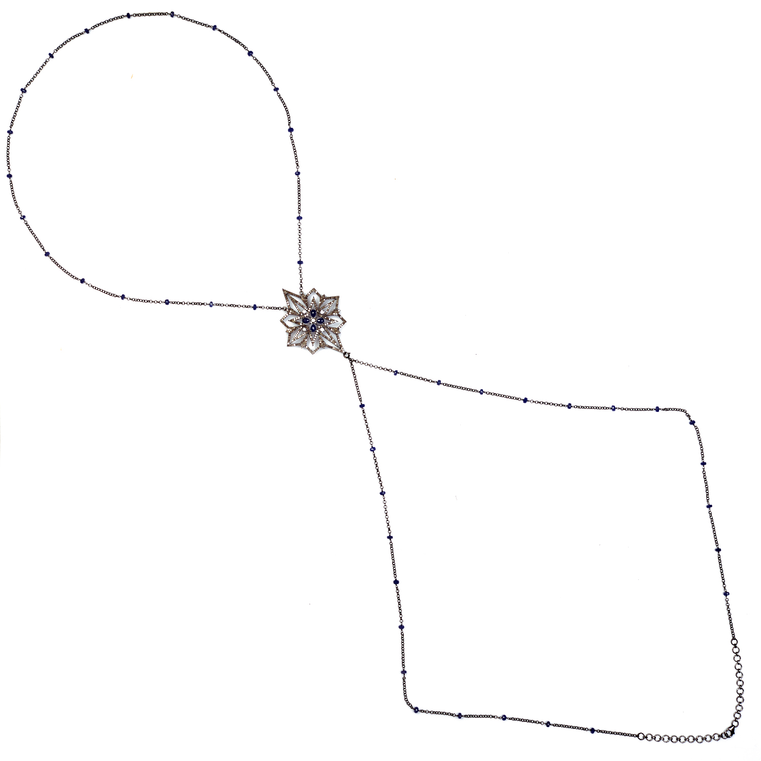 1500x1500 Blue Sapphire Pave Diamond Sterling Silver Flower Body