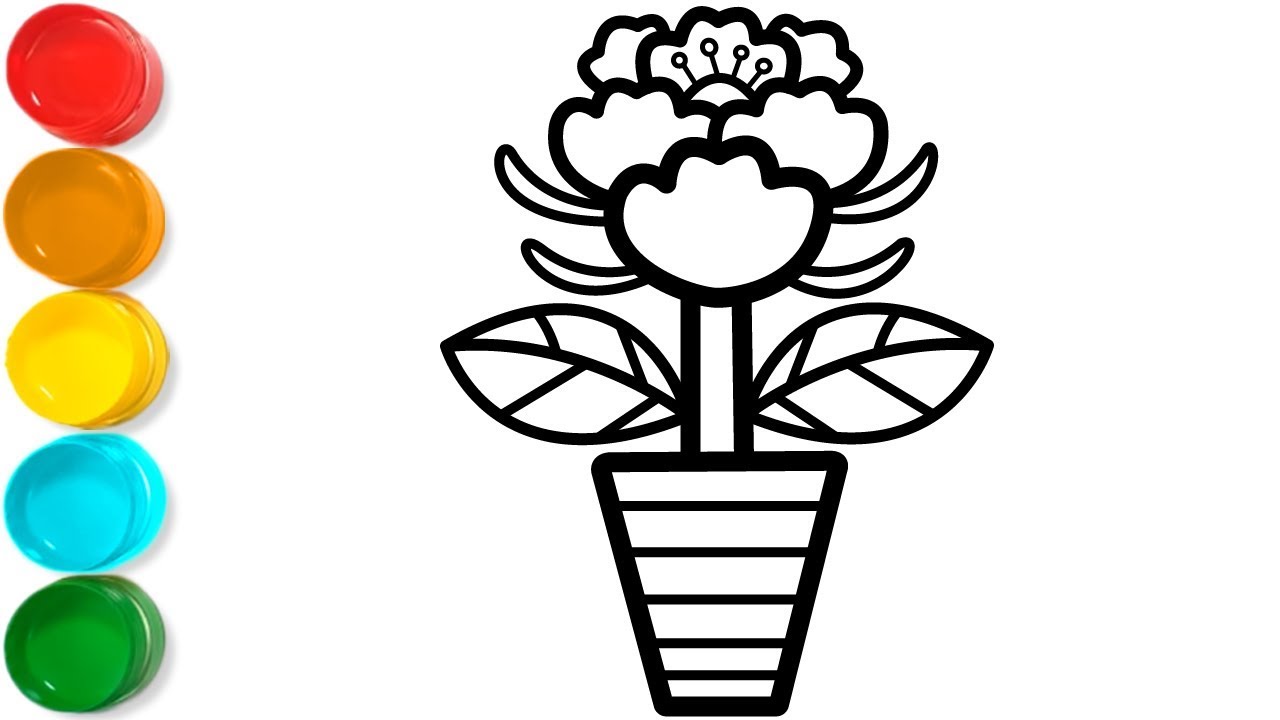 1280x720 Flower In Pots Coloring And Drawing For Kids, Toddlers Kids