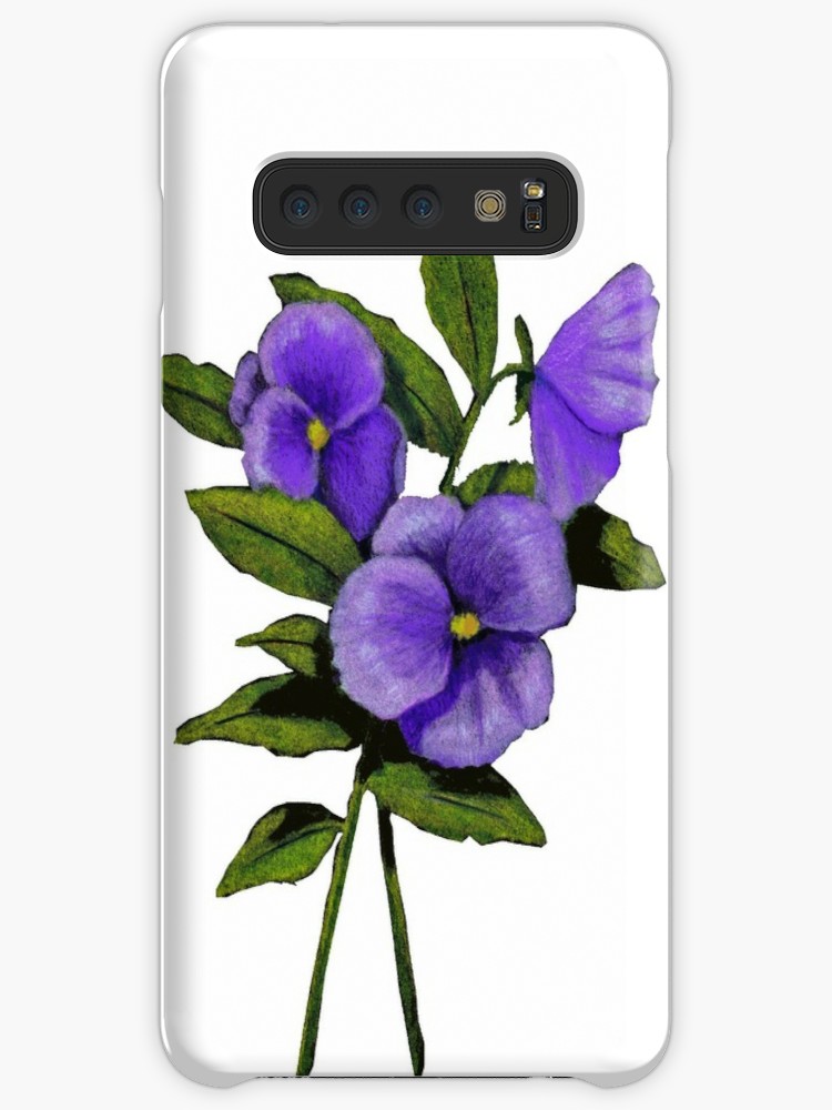 750x1000 purple pansies original colour pencil drawing, flowers cases
