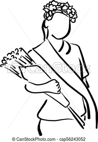 323x470 girl with flower crown and sash holding bouquet vector