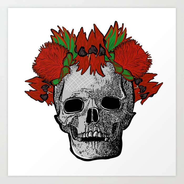 700x700 Gorgeous Australian Native Flower Crown On Skull Art Print