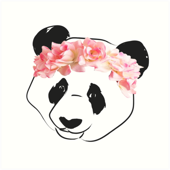550x550 Panda Drawing With Pink Flower Crown Art Prints