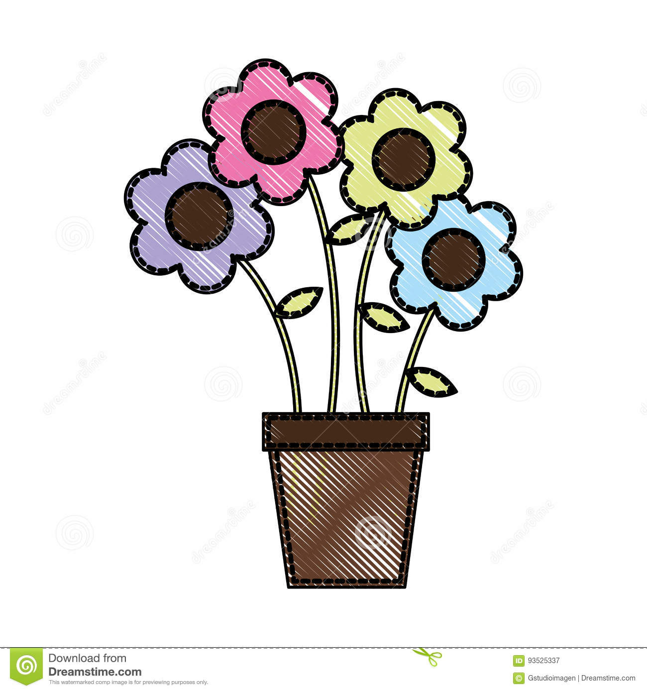 1300x1390 Simple Cute Flower In Pot Drawing Decorative Stock Vector