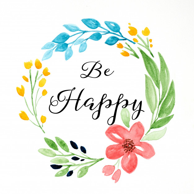 626x626 Be Happy Word, Quotation On Hand Drawing Flowers Wreath Over White