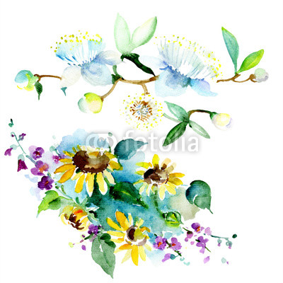 400x400 Bouquet Floral Flower Watercolor Background Set Watercolour