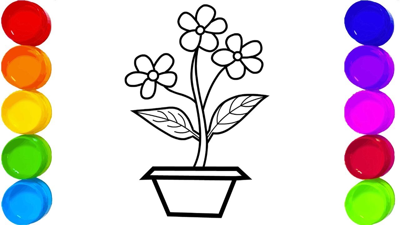1280x720 How To Draw Flower Tree With Tub For Kids Coloring For Children