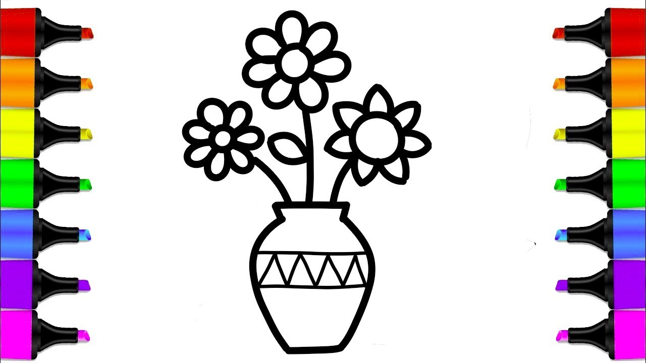 1280x720 How To Draw A Flower Vase Coloring Book For Kids