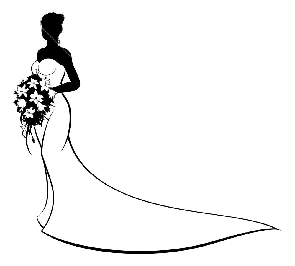 1000x901 Wedding Concept Of Bride Silhouette In White Bridal Dress Gown