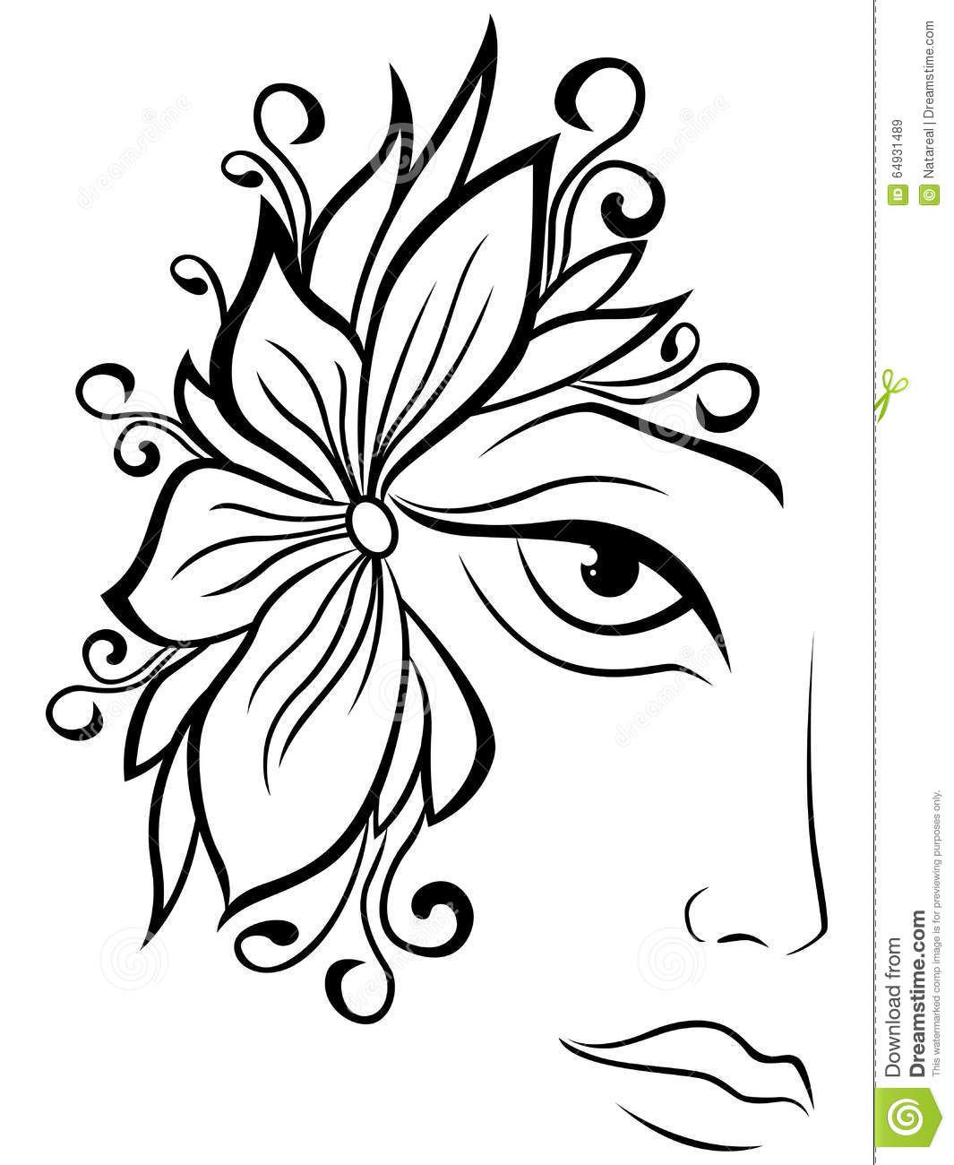 1065x1300 Part Of Female Face With Floral Accessories Stock Vector