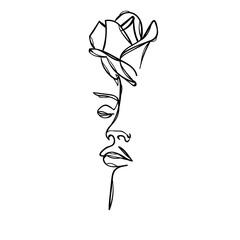 240x240 Woman Face With Rose Flower Continuous Line Drawing Vector