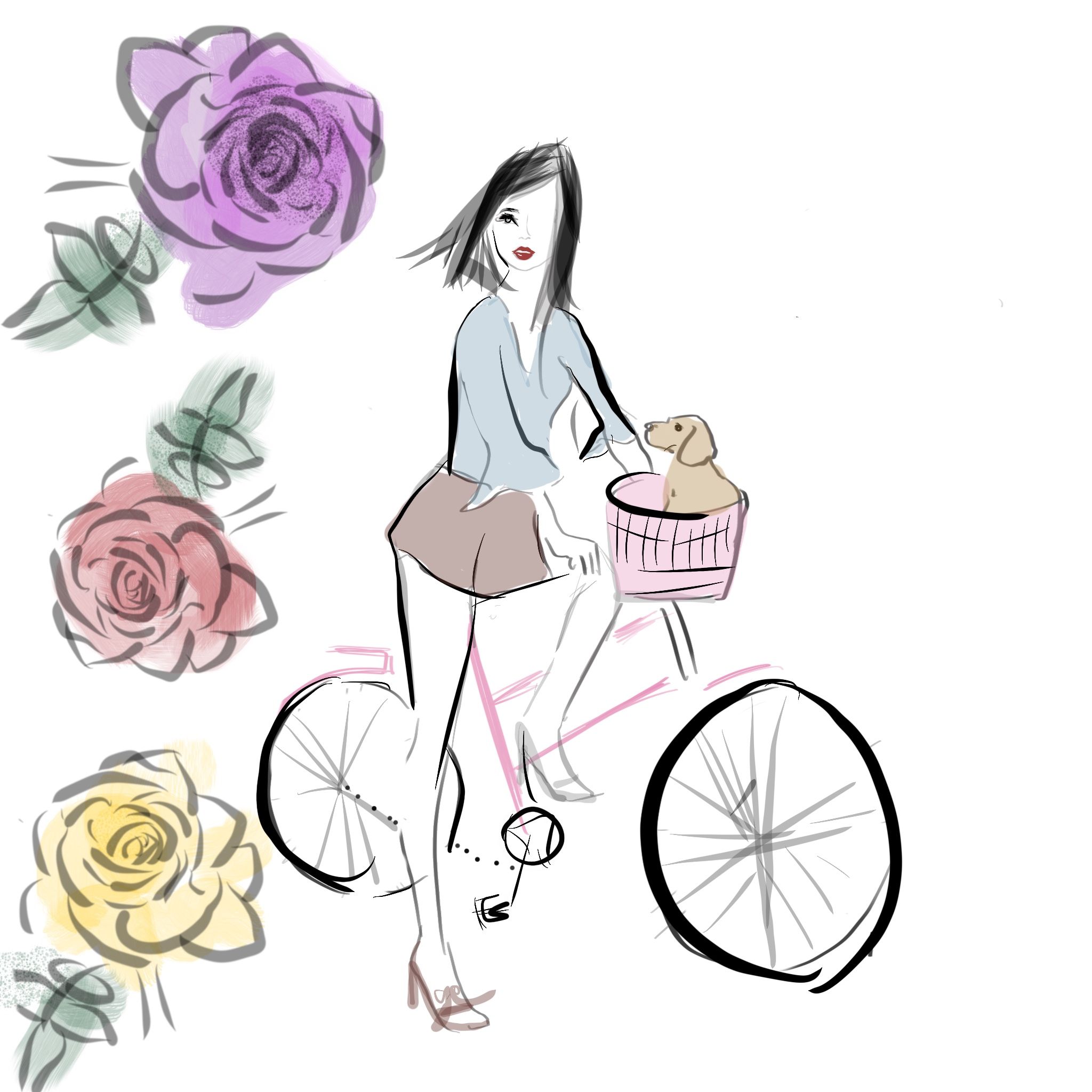 2048x2048 Flower Girl Dog Fashion Illustration