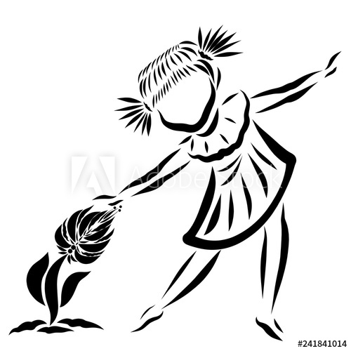 500x500 Dancing Little Girl And Growing Flower, Black Pattern