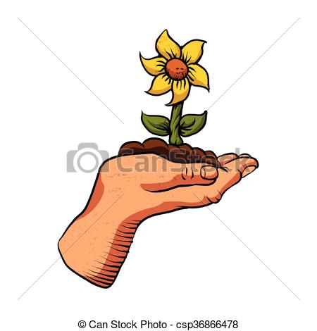 450x470 Cartoon Flower Growing In Palm Of Hand