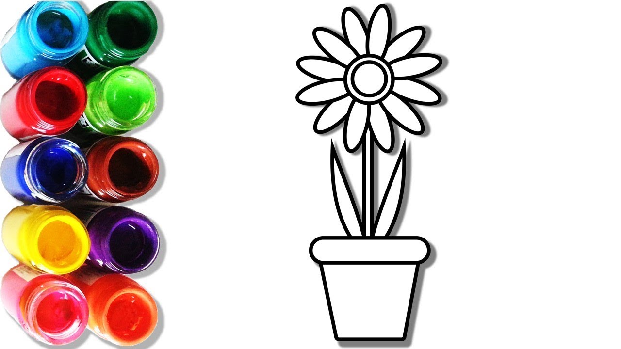 1280x720 Blue Flower Pot Drawing And Coloring With Poster Colors Coloring