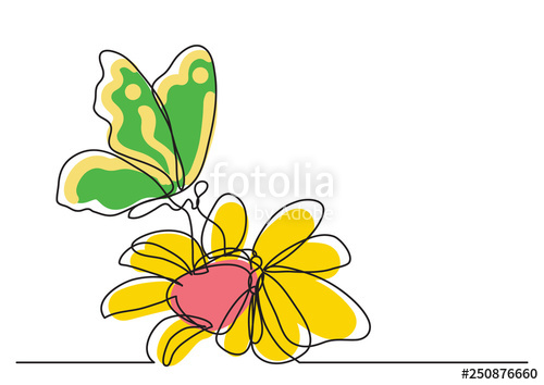 500x354 Single Line Drawing Of Butterfly And Flowers Stock Image