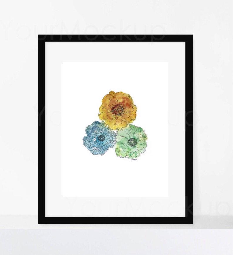 794x869 Watercolor Flower Original Painting Bathroom Artwork Pastel Etsy