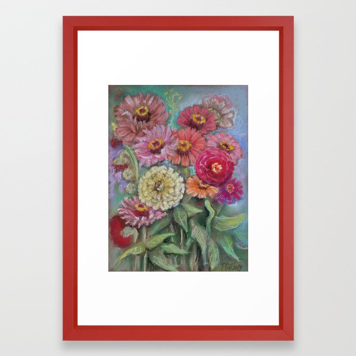 700x700 Autumn Flowers In The Garden Still Life Pastel Drawing Pink Purple