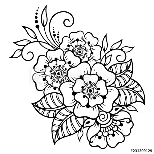 500x500 mehndi flower pattern in frame for henna drawing and tattoo